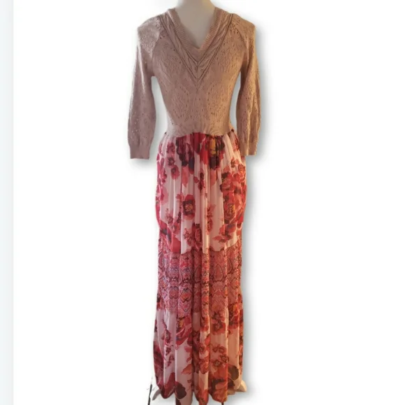 Free People Ethnic Rose Floral Print Boho Maxi Dress Gown Size S New - Picture 5 of 6